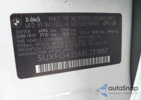 2008 BMW X6 xDrive35I из США, поврежденный, VIN 5UXFG43568L221857